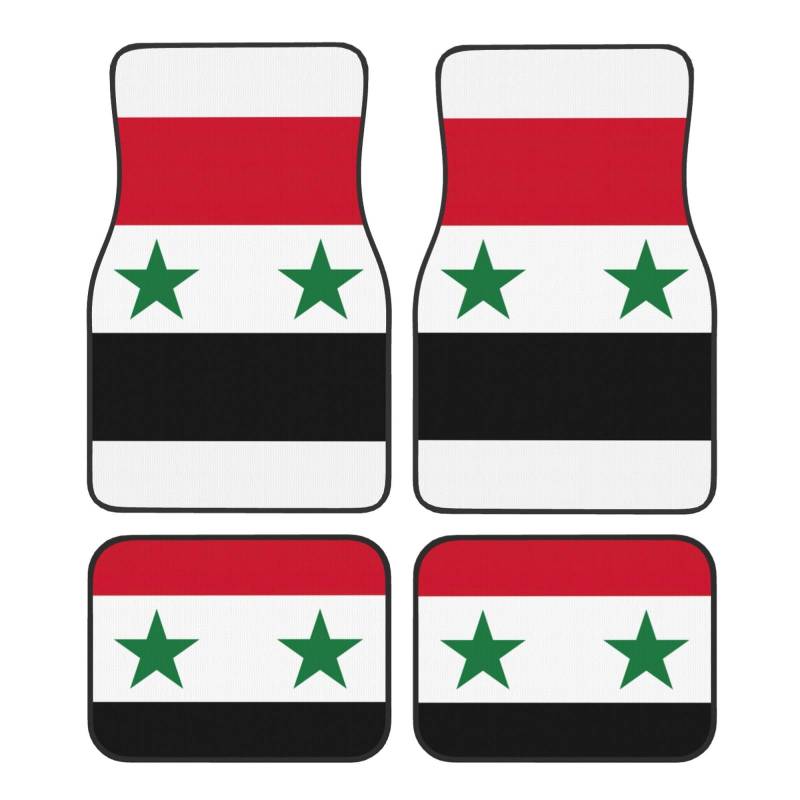 Autofußmatten-Set, Motiv: Flagge der Arabischen Republik Syrien, für SUV, Vans, LKWs, Fußmatten-Set, Fersenpolster, Fahrer, Beifahrer und Heckfußmatten von ATTOUD