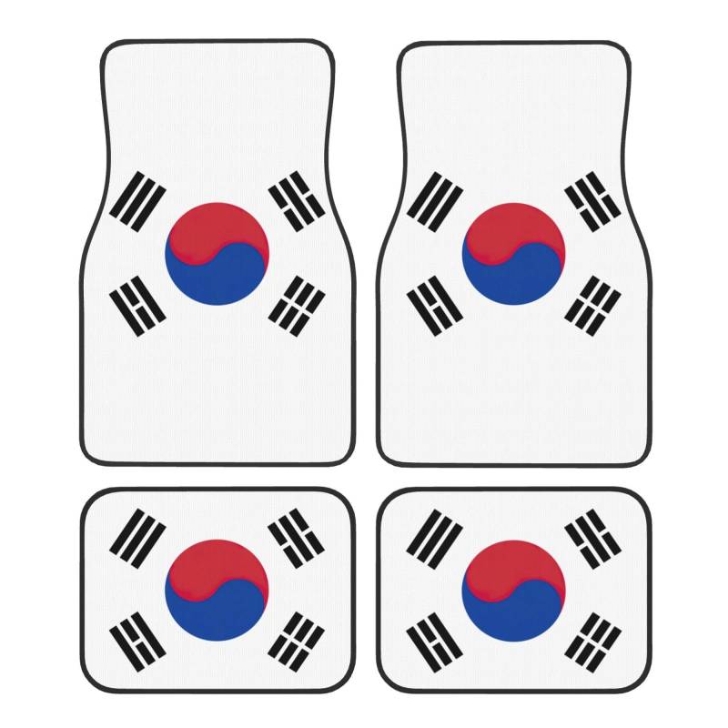 Autofußmatten-Set, Motiv: Flagge der Republik Korea, für SUV, Vans, LKW, Fußmatten-Set, Fersenpolster, Fahrer, Beifahrer und Heckfußmatten von ATTOUD