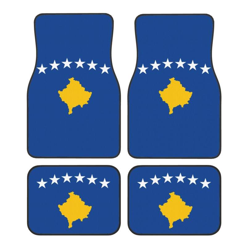 Autofußmatten-Set, Motiv: Flagge des Kosovo, für SUV, Vans, LKW, Fußmatten-Set, Fersenpolster, Fahrer, Beifahrer und Heckfußmatten von ATTOUD