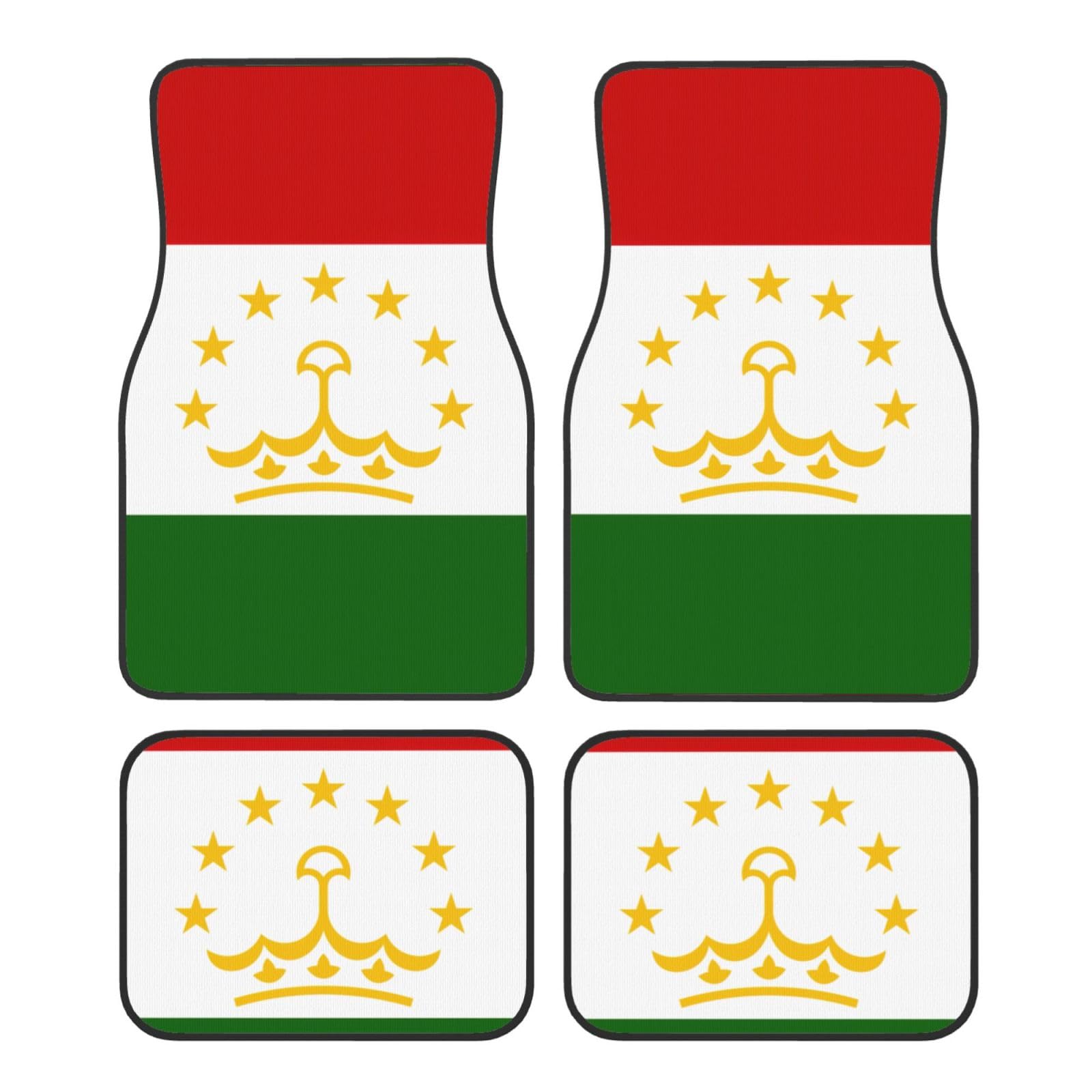 Autofußmatten-Set, Motiv: Flagge von Tadschikistan, für SUV, Vans, LKWs, Fußmatten-Set, Fersenpolster, Fahrer, Beifahrer und Heckfußmatten von ATTOUD