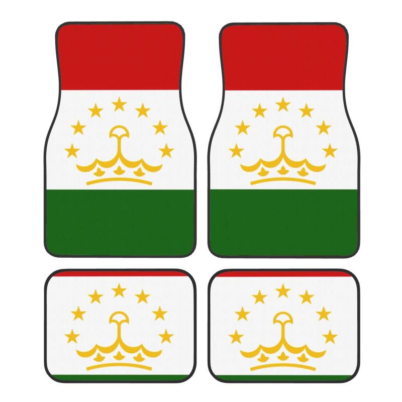 Autofußmatten-Set, Motiv: Flagge von Tadschikistan, für SUV, Vans, LKWs, Fußmatten-Set, Fersenpolster, Fahrer, Beifahrer und Heckfußmatten von ATTOUD