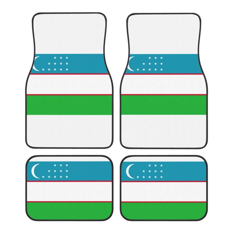 Autofußmatten mit Flagge der Republik Usbekistan für SUV, Vans, LKWs, Fußmatten-Set, Fersenpolster, Fahrer, Beifahrer und Heckfußmatten von ATTOUD