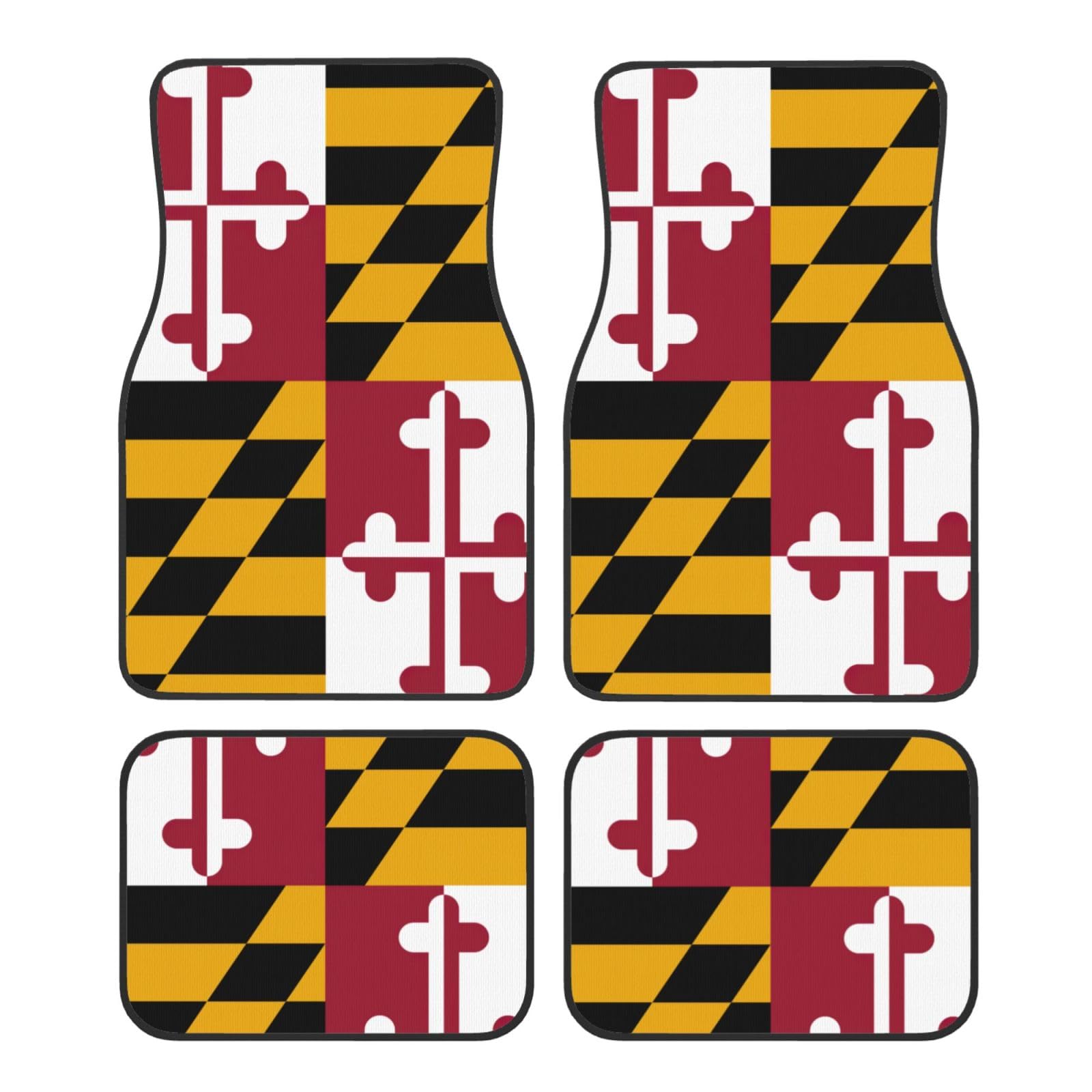 Maryland State Flag Print Automatten für SUV, Vans, LKWs, Fußmatten-Set, Fersenpolster, Fahrer, Beifahrer und Heckfußmatten von ATTOUD