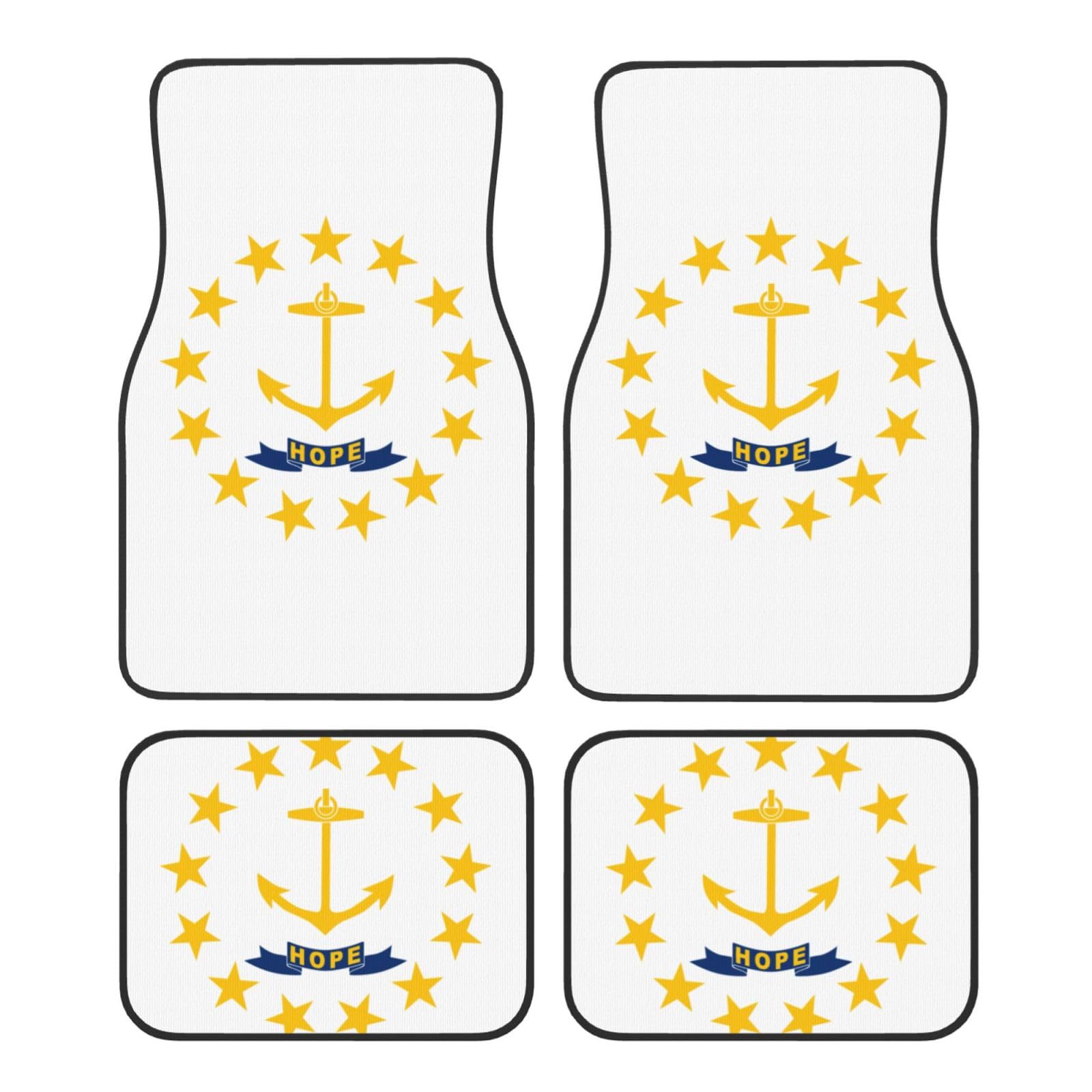 Rhode Island State Flag Print Automatten für SUV, Vans, LKWs, Fußmatten-Set, Fersenpolster, Fahrer, Beifahrer und Heckfußmatten von ATTOUD