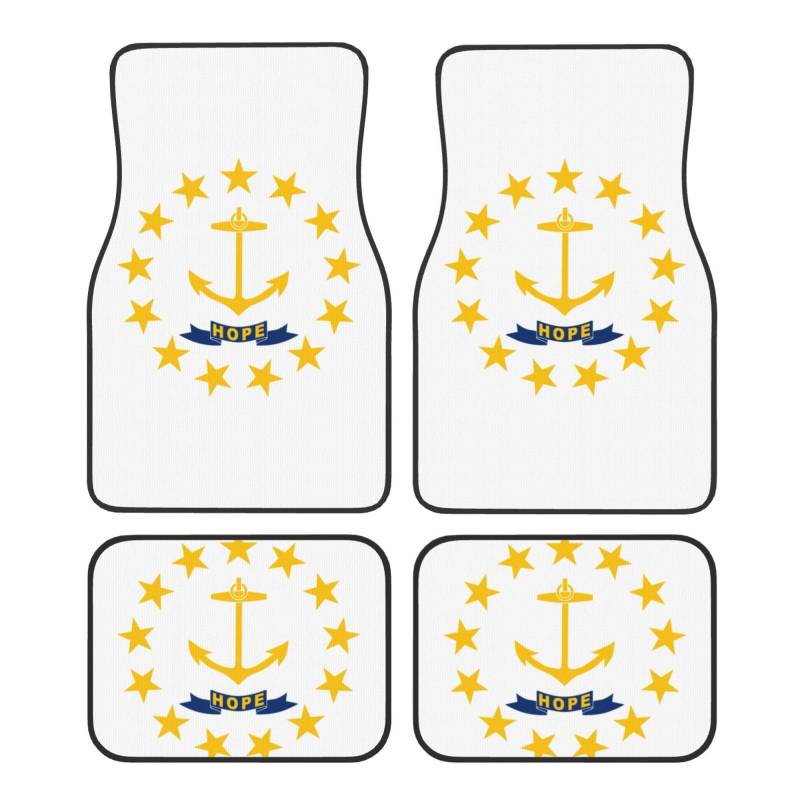 Rhode Island State Flag Print Automatten für SUV, Vans, LKWs, Fußmatten-Set, Fersenpolster, Fahrer, Beifahrer und Heckfußmatten von ATTOUD