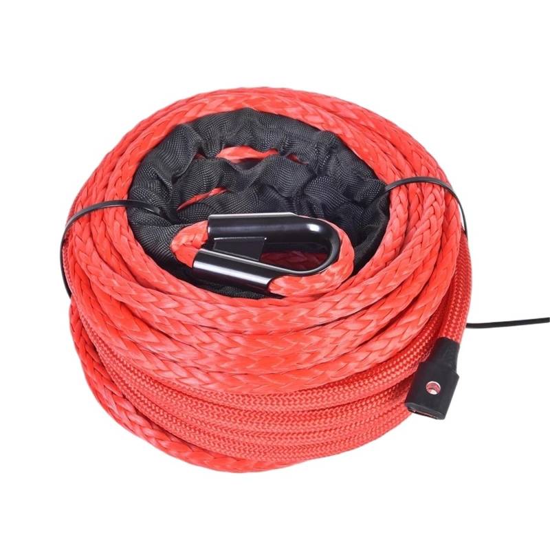 Abschleppseil Auto 10mm x 26m 22000LBs Synthetisches Windenseil Kabelseil mit schwarzer Schutzhülse für ATV UTV SUV Abschleppseil(Red) von ATUMY