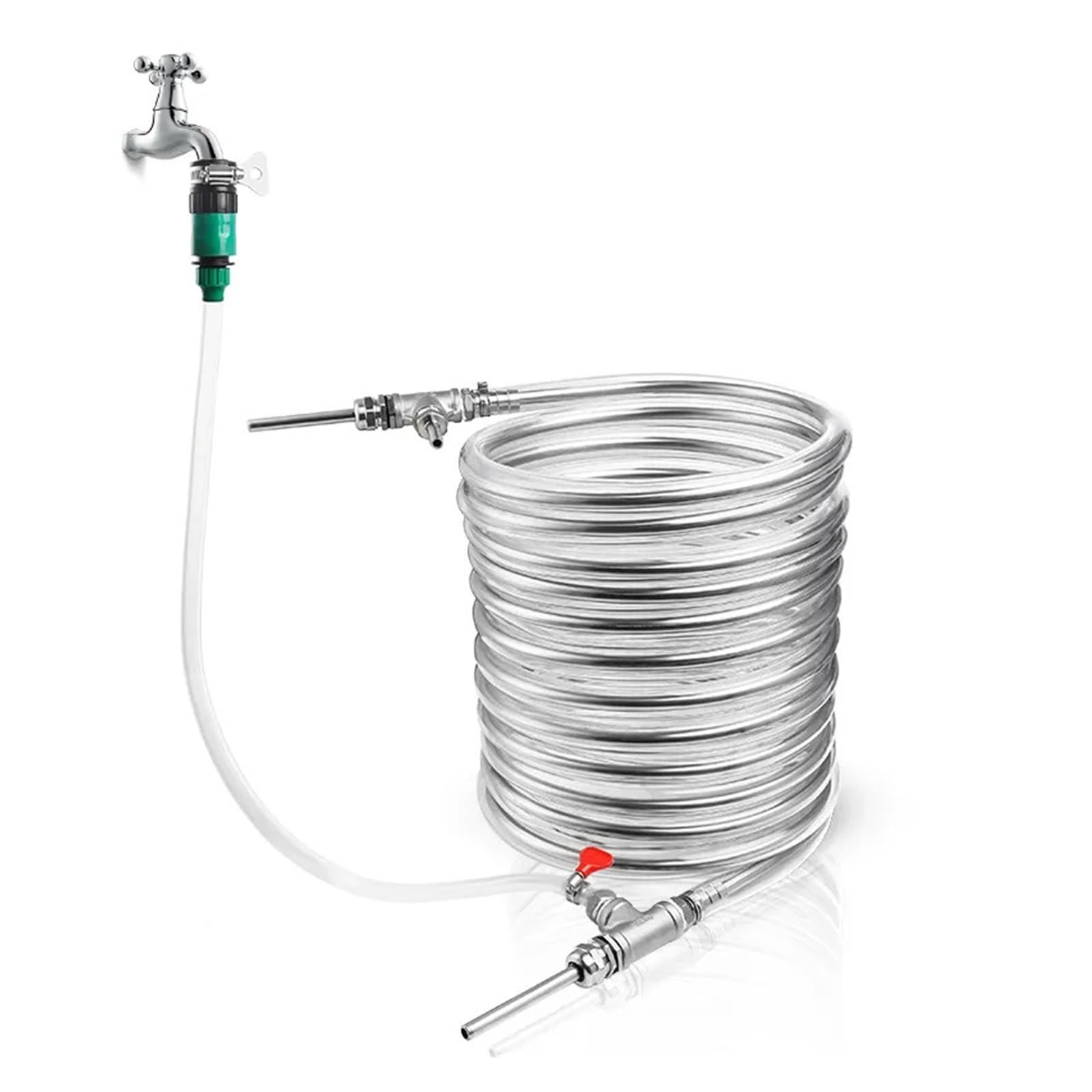 Wärmetauscher, Gegenstrom-Würzekühler, 3/8'' X 10 M Edelstahl-Kühlrohr, Super Effektiver Wärmetauscher, Selbstgebrautes Bierkühler-Spulenrohr(With hose) von AUBEST