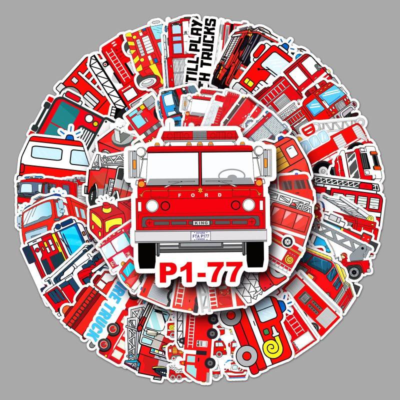 50 Stück Feuerwehrfahrzeuge Aufkleber Pack Fire Engine Sticker Set Wasserdichte Vinyl Sticker für Laptop Kinder Autos Motorrad Fahrrad Skateboard Gepäck Koffer Computer Aufkleber Graffiti Decal von AUCEKO