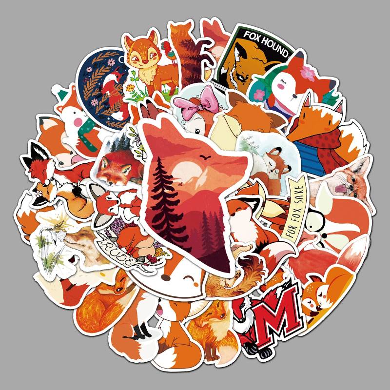 50 Stück Füchse Aufkleber Pack Animal Fox Sticker Set wasserdichte Vinyl Sticker für Laptop Kinder Autos Motorrad Fahrrad Skateboard Gepäck Koffer Computer Aufkleber Graffiti Decal von AUCEKO