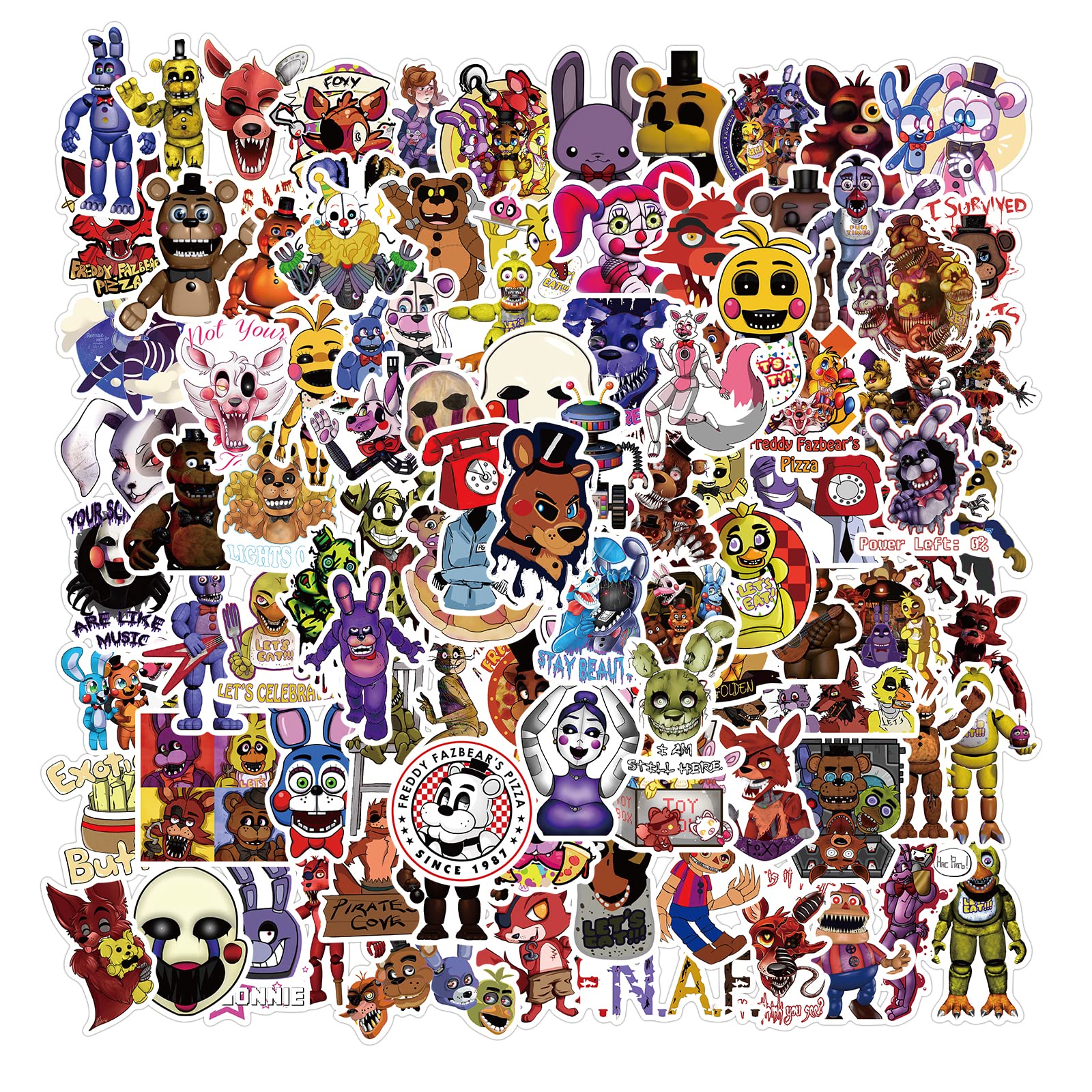 AUCEKO 100 Stück Five Nights at Freddy's Aufkleber Pack Game Sticker Set wasserdichte Vinyl Sticker für Laptop Kinder Autos Motorrad Fahrrad Skateboard Gepäck Koffer Computer Aufkleber Graffiti Decal von AUCEKO