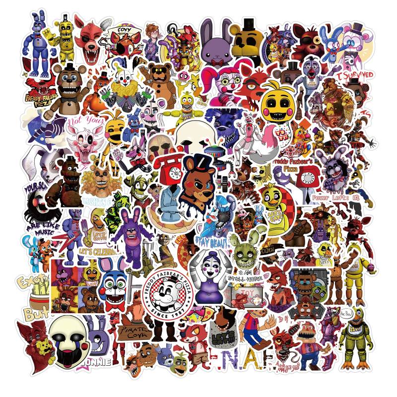 AUCEKO 100 Stück Five Nights at Freddy's Aufkleber Pack Game Sticker Set wasserdichte Vinyl Sticker für Laptop Kinder Autos Motorrad Fahrrad Skateboard Gepäck Koffer Computer Aufkleber Graffiti Decal von AUCEKO