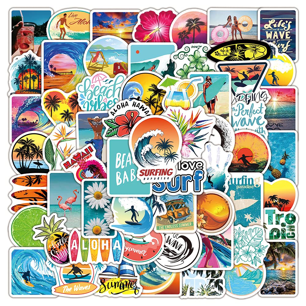 AUCEKO 100 Stück Sommer-Surfen Aufkleber Pack Summer Surfing Sticker Set wasserdichte Vinyl Sticker für Laptop Kinder Autos Motorrad Fahrrad Skateboard Gepäck Koffer Computer Aufkleber Graffiti Decal von AUCEKO