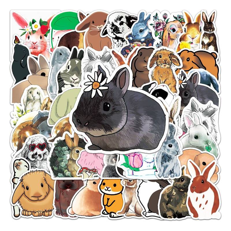 AUCEKO 50 Stück Kaninchen Aufkleber Pack Rabbit Sticker Set wasserdichte Vinyl Sticker für Laptop Kinder Autos Motorrad Fahrrad Skateboard Gepäck Koffer Computer Aufkleber Graffiti Decal von AUCEKO