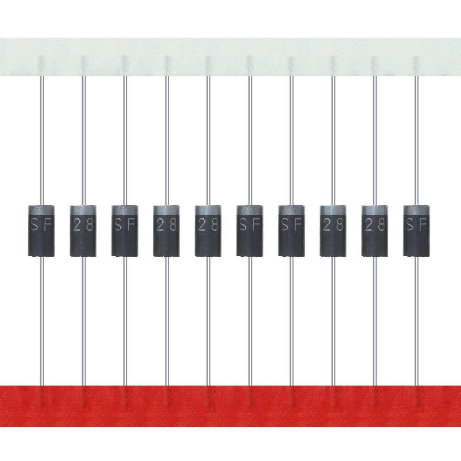 AUKENIEN SF28 Gleichrichterdiode 2A 600V 35ns DO-15 Axial 2 Ampere 600 Volt Elektronische Silicon Fast Recovery Dioden (Packung mit 100 Stück) von AUKENIEN