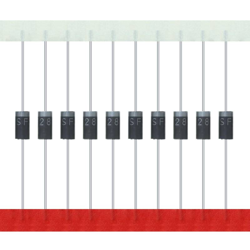 AUKENIEN SF28 Gleichrichterdiode 2A 600V 35ns DO-15 Axial 2 Ampere 600 Volt Elektronische Silicon Fast Recovery Dioden (Packung mit 100 Stück) von AUKENIEN