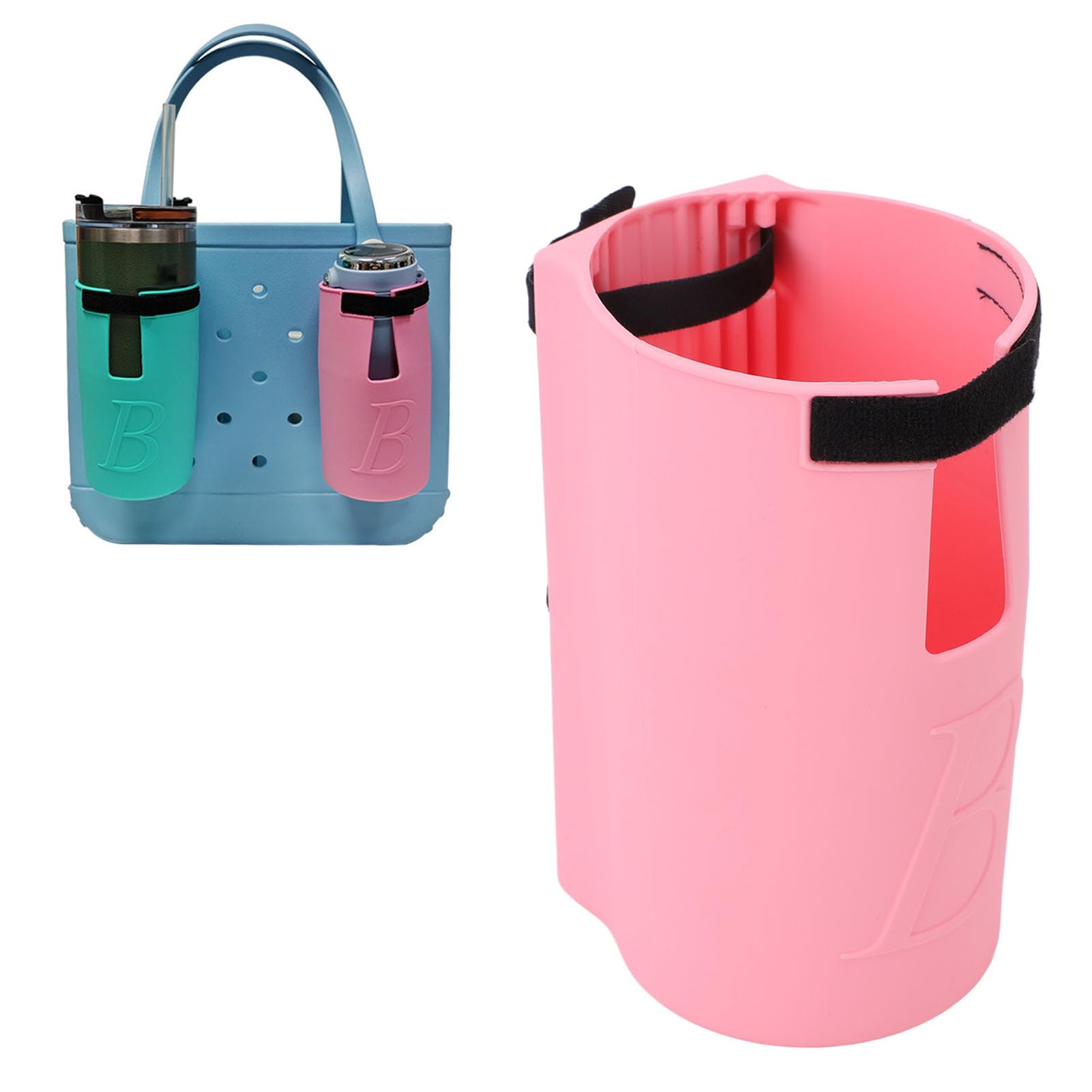 Strandbecherhalter, Silikon-Strandgetränkebeutel, Verstellbarer Wasserflaschenhalter für Getränke, Telefon, Sonnenbrille, Schlüssel (PINK) von AUNMAS