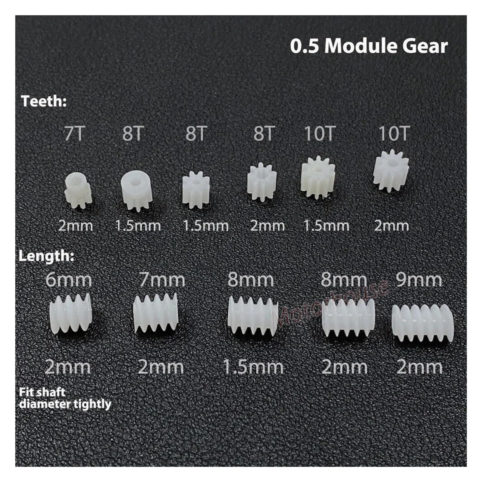 10pc 0.5M modulus Small electronic starter Gear 7T 8T 10T Teeth 1mm/2mm Shaft Toy RC Car Transmission Gear 6mm Worm Gear Helical Gear AUOQKQUT(8 Teeth 2mm Shoulder) von AUOQKQUT