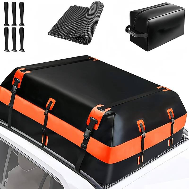 AUORUSI Dachbox Auto 15Kubikfuß,1000D wasserdichte Dachtasche,Faltbar Dachgepäckträger Taschen für Fahrzeuge mit/ohne Dachträger,Mit Antirutschmatte und 6 Türhaken,tragbare Aufbewahrungsbox von AUORUSI