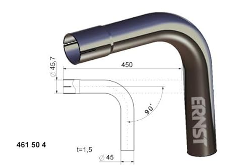 Auspuff Rohrbogen 90 ° Grad Länge 450 mm einseitig aufgeweitet à˜ 38 42 45 50 55 60 65 mm Auswahl: (à˜ 45 mm AuàŸendurchmesser) von AUPROTEC