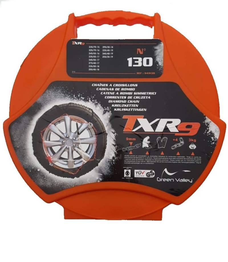 TXR9 Set Schneeketten 9 mm für Auto zugelassen TUV GS - V5117 Gruppe 130 von AURILIS Group - FLAURAUD