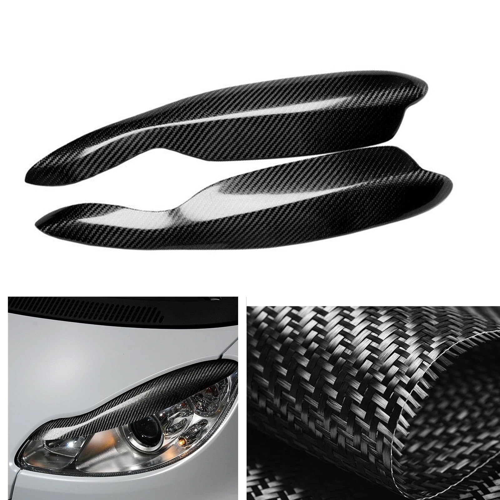 1 Paar Frontscheinwerfer-Augenbrauenblende für Benz Smart Fortwo W451 07–14, Kohlefaser von AUSMILA