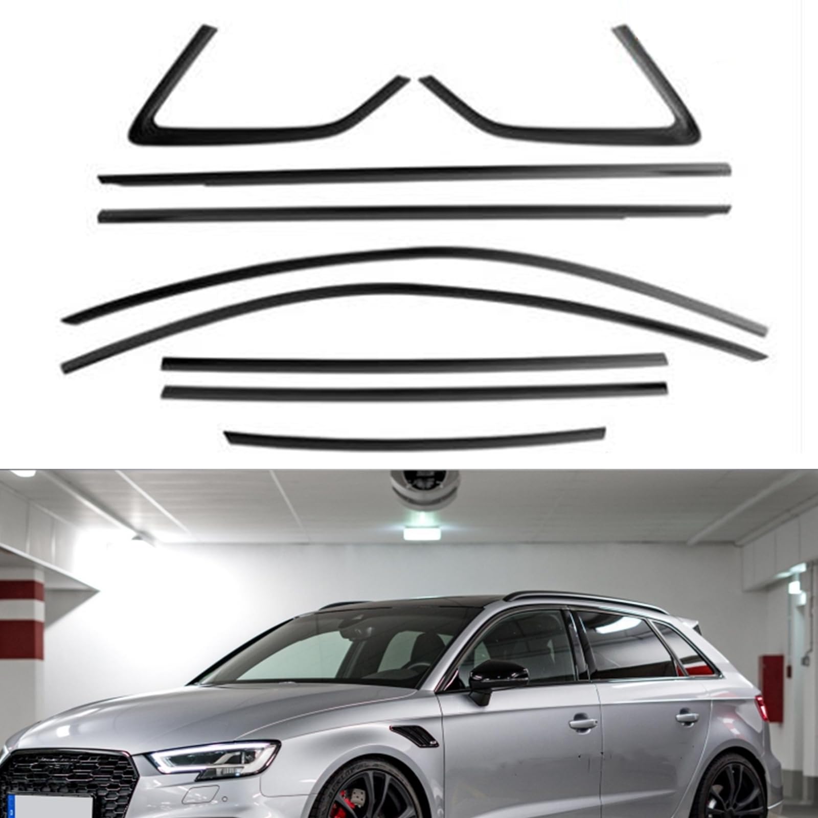 1 Satz Fensterleiste Zierleiste Aufkleber für Audi A3 2013-2020 Schrägheck Titan Schwarz von AUSMILA