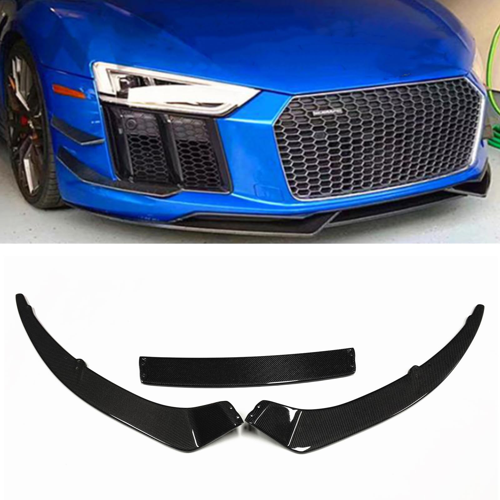 3-teiliges Frontstoßstangen-Spoiler-Splitter-Lippen-Set für Audi R8 2016–2019, 2-Türer von AUSMILA