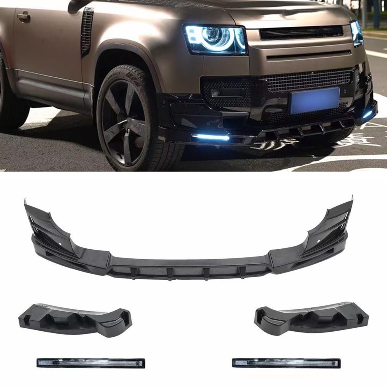 Auto Frontstoßstange Spoiler Lippe Karosserie Kit für Land Rover Defender 2020-2024 Schwarz von AUSMILA