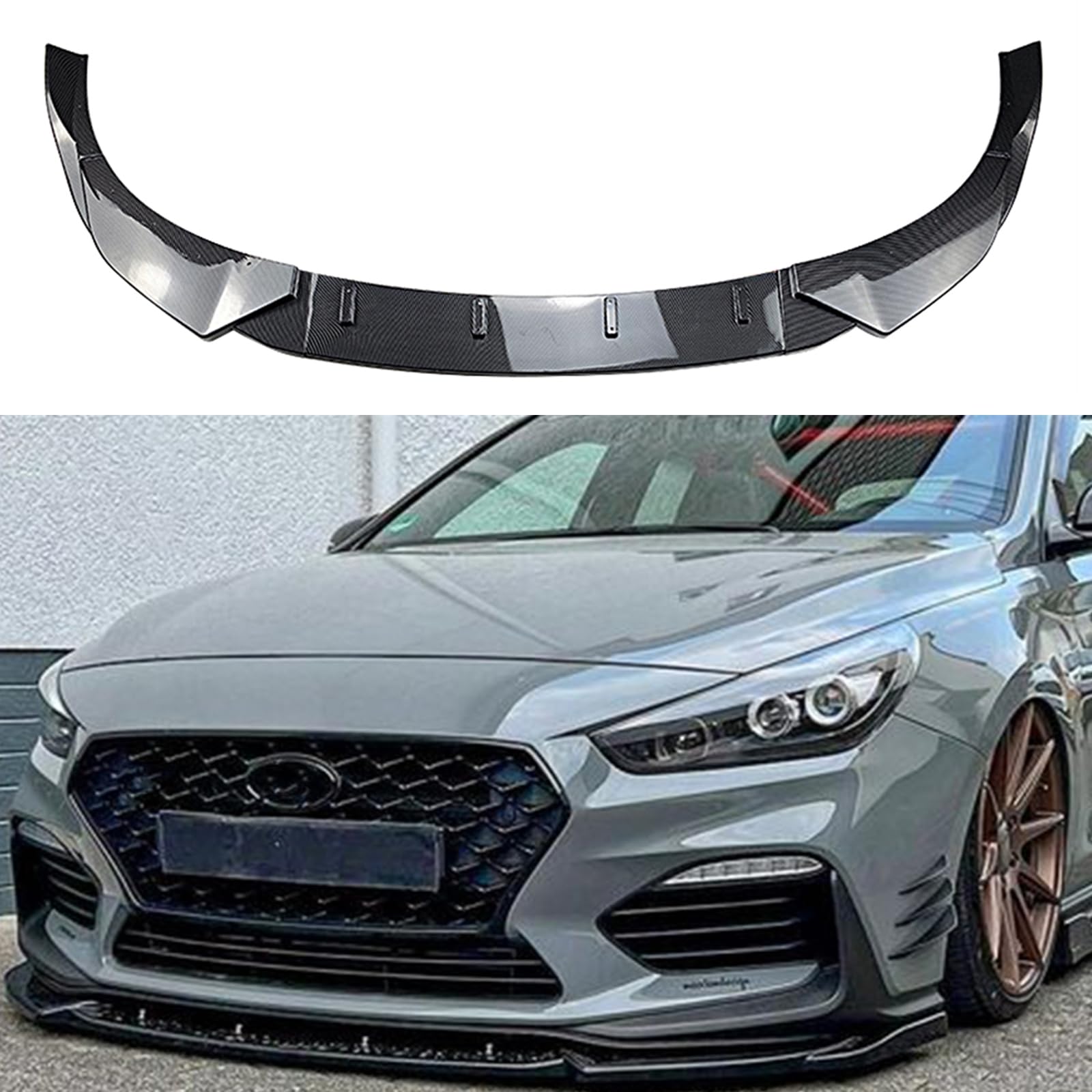 AUSMILA Auto Frontstoßstange Spoiler Lippe für Hyundai I30N MK3 Schrägheck 2017-2019, Schwarz, Glänzend/Kohlefaser-Optik, ABS-Kunststoff von AUSMILA