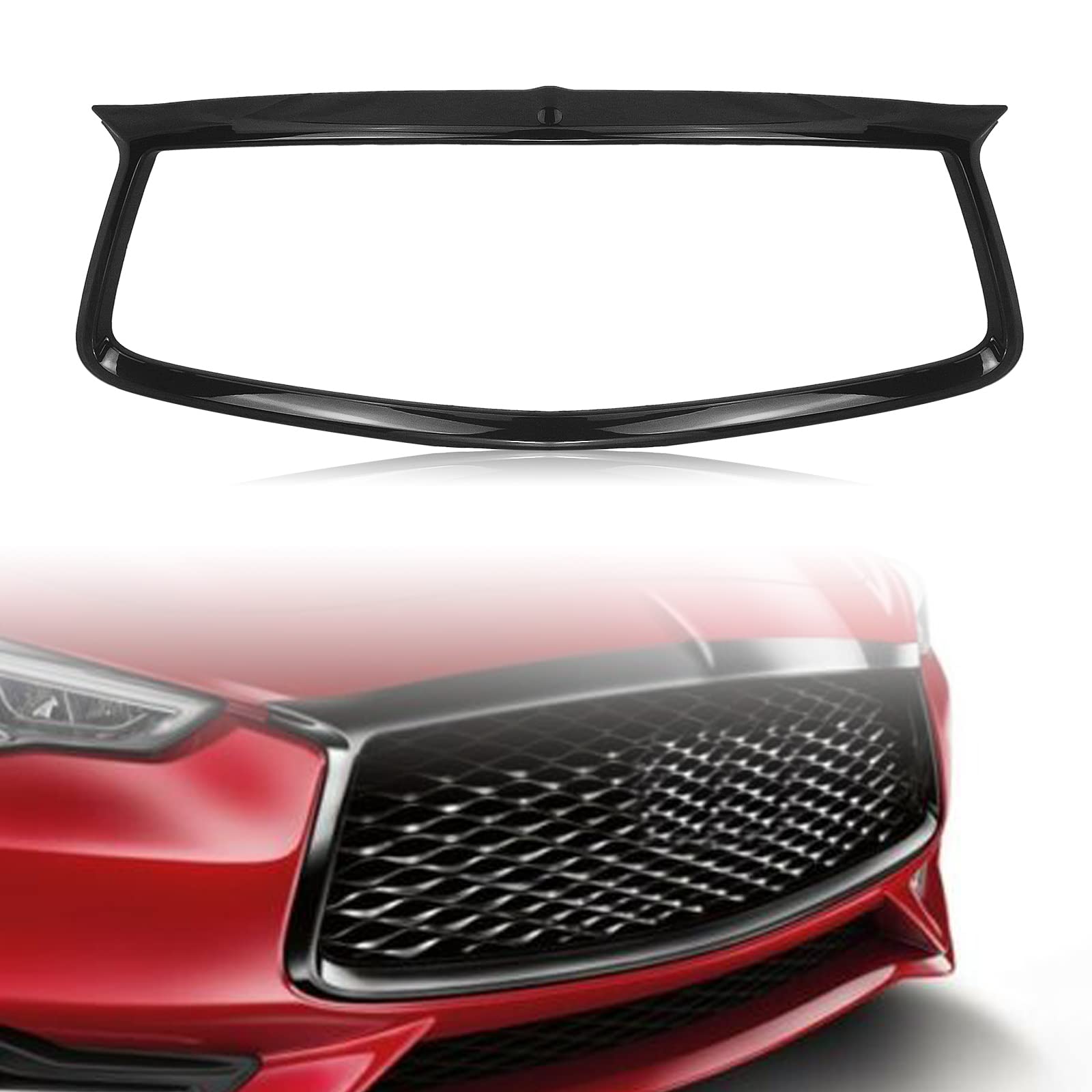 Frontstoßstangengitter Kühlergrill Abdeckung Zierleiste für Infiniti Q60 2017-2022 Coupe glänzend schwarz von AUSMILA