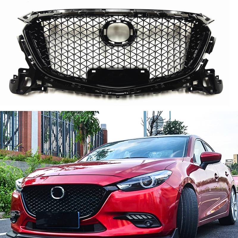 Für Mazda 3 Axela 2017 2018 ABS Kunststoff Frontstoßstange Grill Oberer Kühlergrill Schwarz von AUSMILA