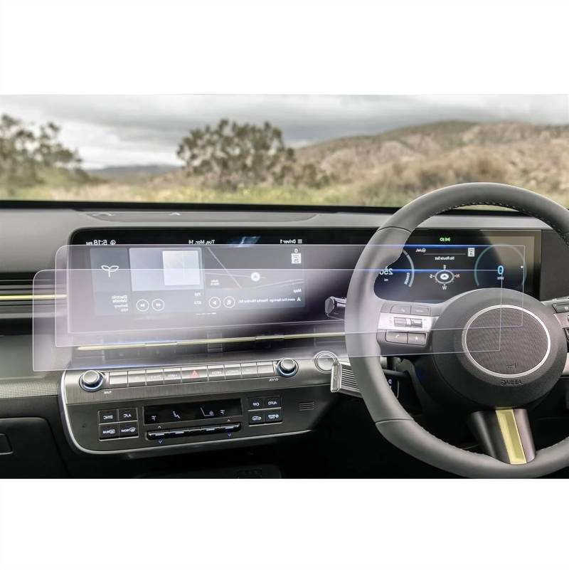 AUTEBGV Kompatibel Mit Hyundai Für Kona SX2 2023 2024 Auto-GPS-Navigation Und Armaturenbrett-Displayschutzfolie Aus Gehärtetem Glas GPS Navigation Schutzfolie(Right Hand Drive) von AUTEBGV