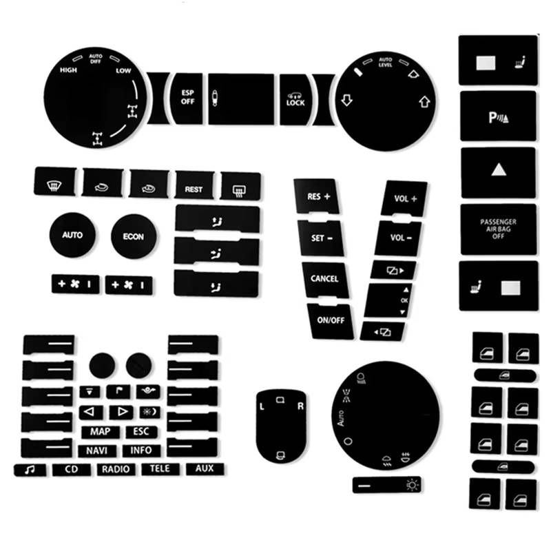 AUTEBGV Kompatibel Mit Touareg 2005 2006 2007 2008 2009 2010, Auto-Reparaturset Für Abgenutzte Knöpfe, Mattschwarz, Aufkleber, 8 Stück Auto Tasten Aufkleber von AUTEBGV