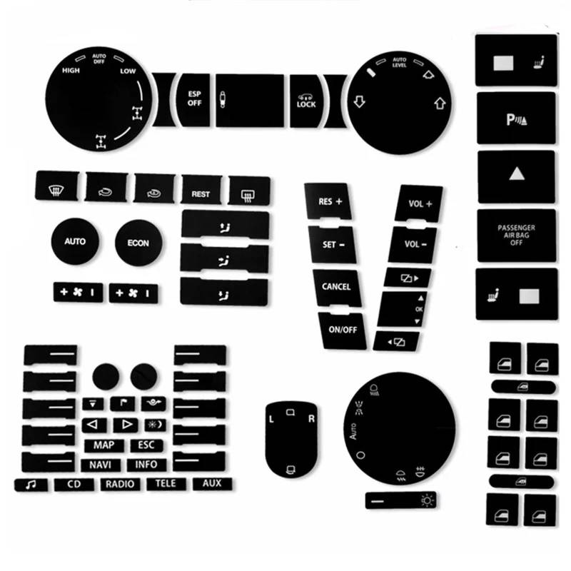 AUTEBGV Kompatibel Mit VW Für Touareg 2004-2007 2009 Lenkrad Fenster Klima Abgenutzte Peeling Knöpfe Reparatur Aufkleber Abziehbilder Aufkleber Autozubehör Auto Tasten Aufkleber von AUTEBGV