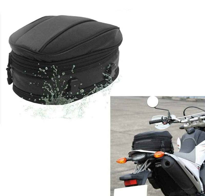 Krtopo Motorrad Rücksitz Tail Pack Tasche Wasserdicht Leder Erweiterbar Gepäcktasche PU 7.5-10L Kapazität für Universal Fit von Krtopo