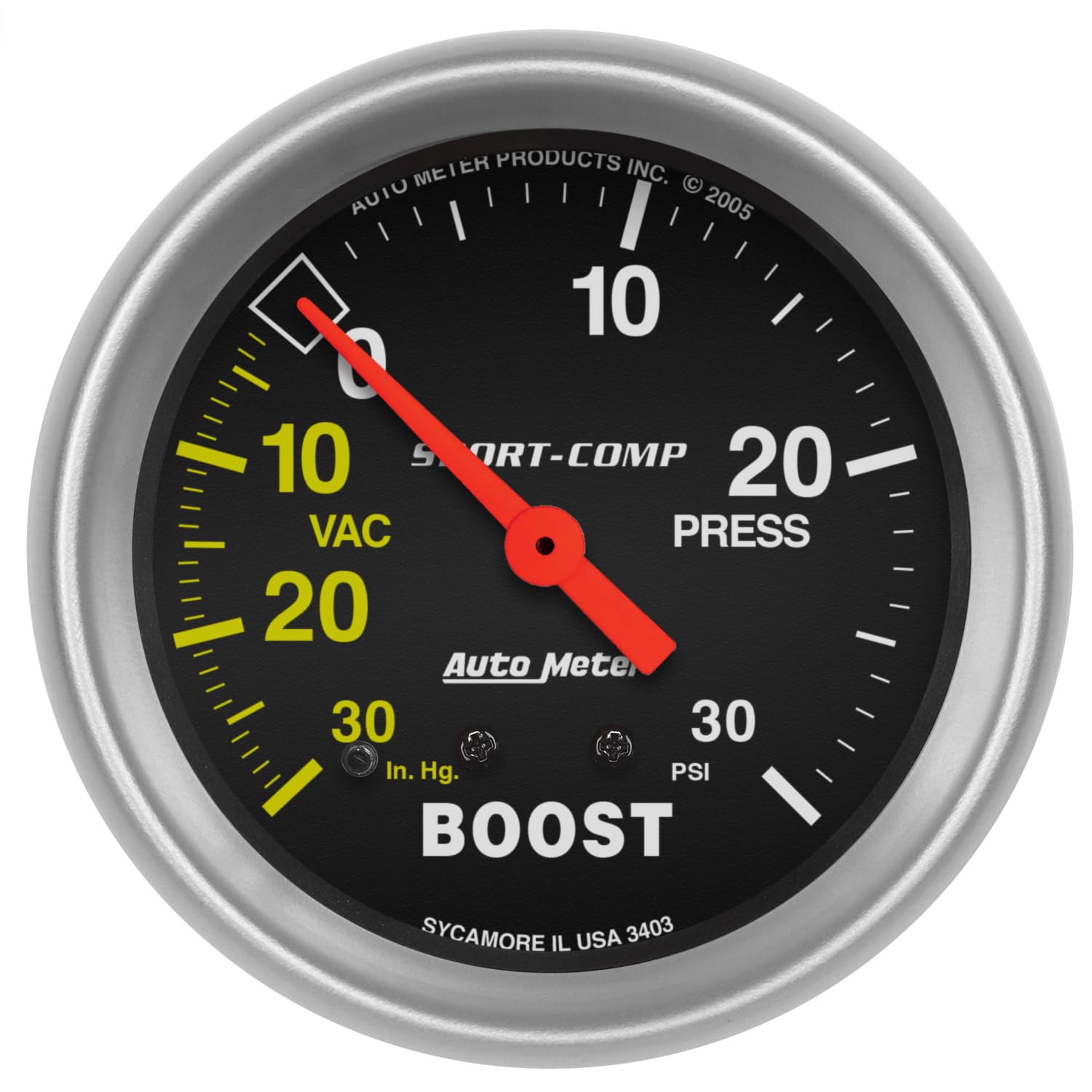 AUTO METER 3403 Sport-Comp Mechanisches Boost-/Vakuum-Messgerät von AUTO METER