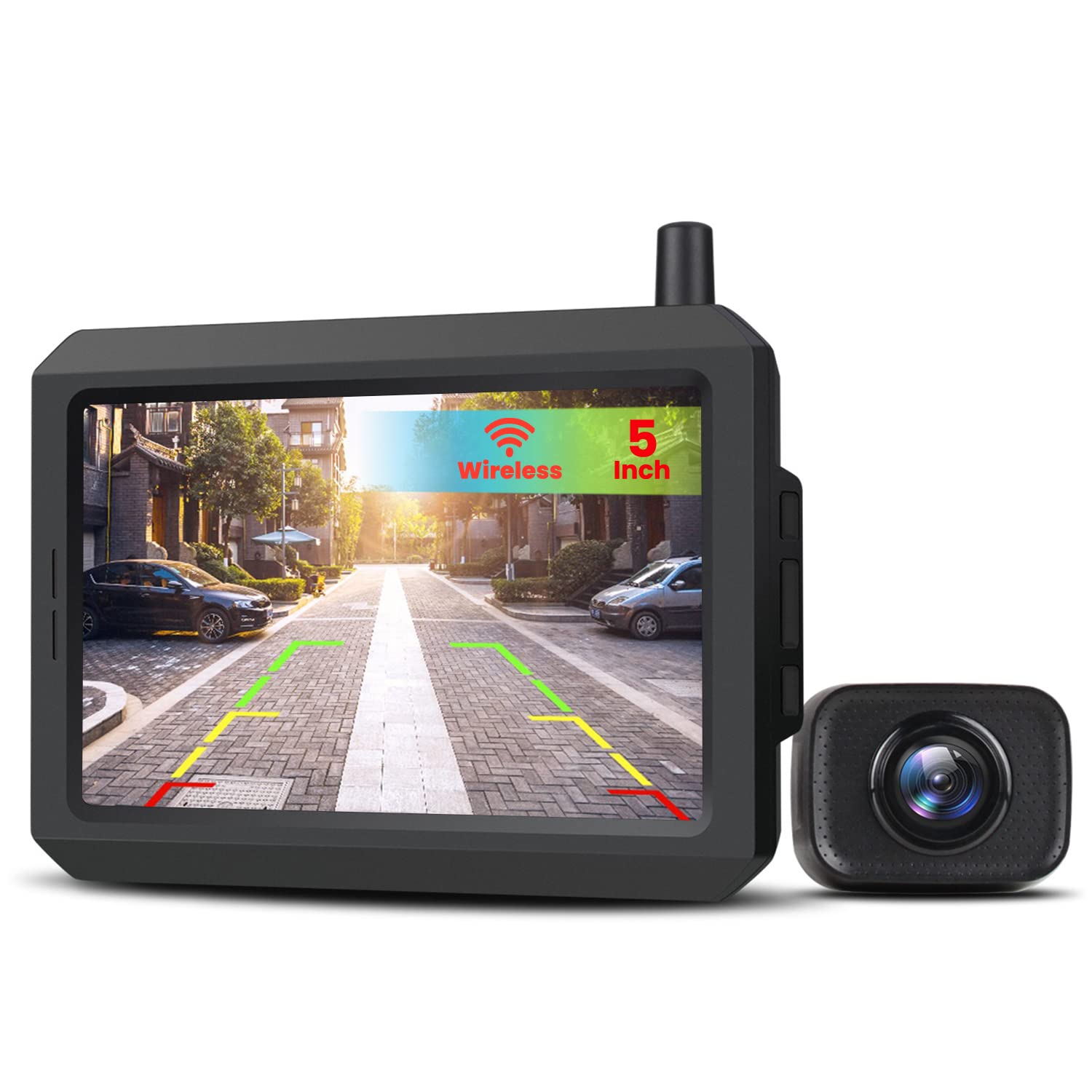 AUTO-VOX W7 5“ LCD Kabellos Digital Rückfahrkamera Set, mit eingebautem Funksender, Wireless Einparkhilfe, Wasserdicht IP68 Nachtsicht von AUTO-VOX