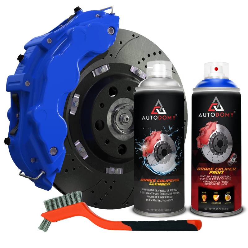 AUTODOMY Bremssattellack Set Spray Sprühfolie für Bremssattel 400ml mit Hoher Temperaturbeständigkeit | Bremssattellack Blau + Bremsreiniger + Stahlbürste für Caliper von Auto und Motorrad von AUTODOMY