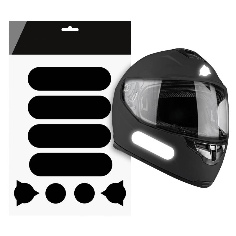 AUTODOMY Reflektierende Aufkleber für Motorradhelm 8 Stück | Reflektoren Helm Wetterfest & UV Beständig | Helm Reflektor Aufkleber Frankreich Racing Design (Schwarz Reflektierend) von AUTODOMY