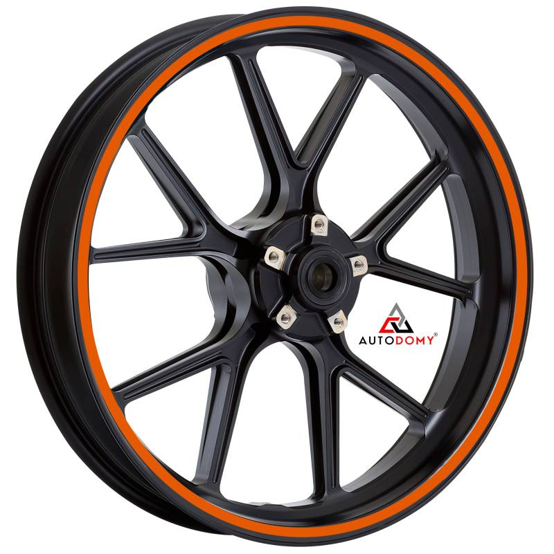 Autodomy Motorrad Felgenaufkleber Komplettset für 2 Räder 15" bis 19" Zoll | Felgen Aufkleber Motorrad Tuning Circular Sport Design | Felgenaufkleber Motorrad Racing Design (Orange, Breite 10 mm) von AUTODOMY