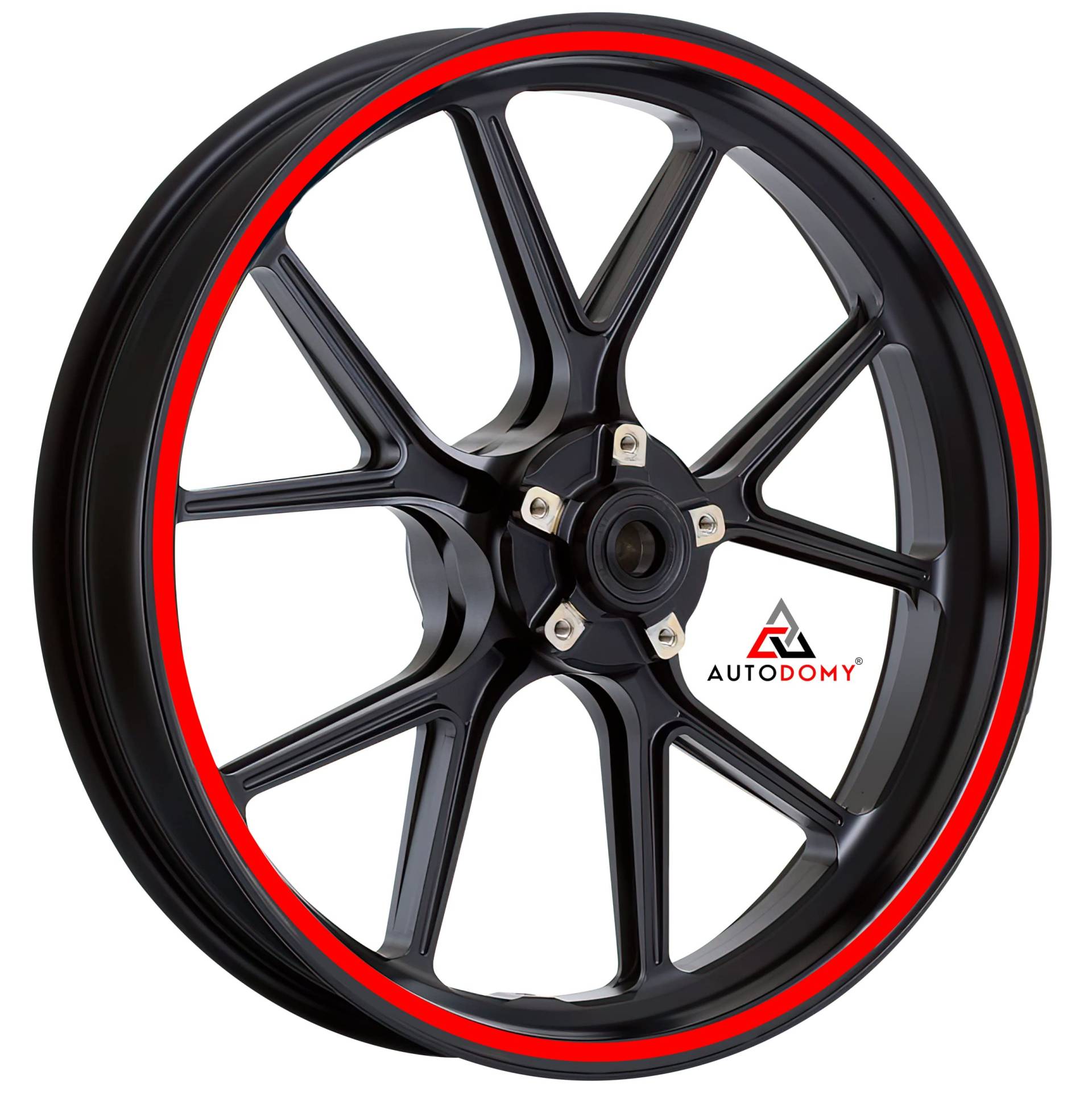 Autodomy Motorrad Felgenaufkleber Komplettset für 2 Räder 15" bis 19" Zoll | Felgen Aufkleber Motorrad Tuning Circular Sport Design | Felgenaufkleber Motorrad Racing Design (Rot, Breite 10 mm) von AUTODOMY