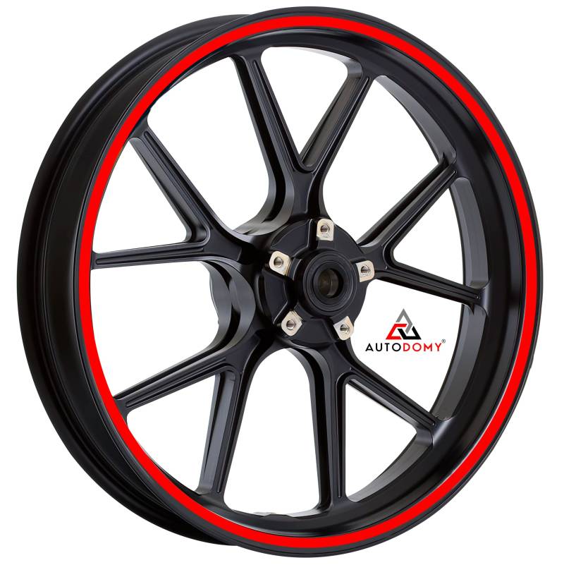 Autodomy Motorrad Felgenaufkleber Komplettset für 2 Räder 15" bis 19" Zoll | Felgen Aufkleber Motorrad Tuning Circular Sport Design | Felgenaufkleber Motorrad Racing Design (Rot, Breite 10 mm) von AUTODOMY