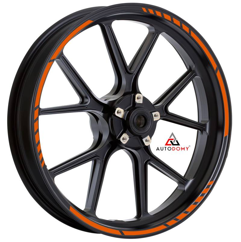 Autodomy Felgenrandaufkleber Komplettset für 2 Räder von 15" bis 19" Zoll für Motorrad Sport Design (Orange) von AUTODOMY