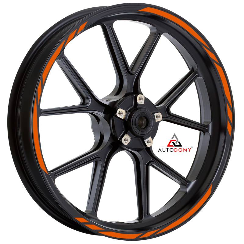 Autodomy Motorrad Felgenaufkleber Komplettset | Felgenrandaufkleber für 2 Räder 15" bis 19" Zoll | Felgen Aufkleber Motorrad | Felgenaufkleber Motorrad Racing Design (Orange) von AUTODOMY