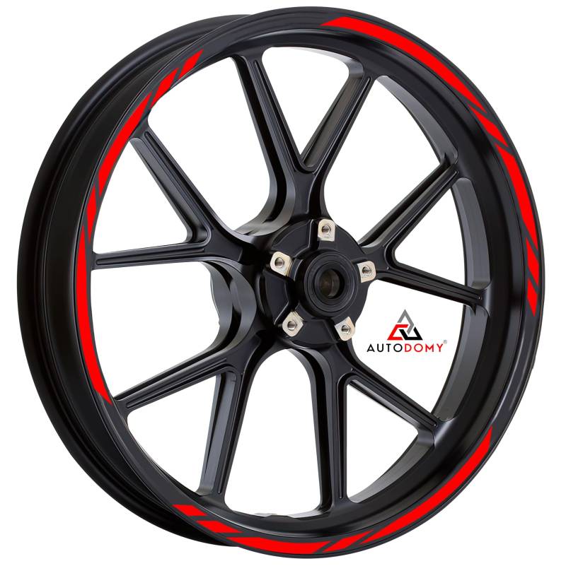 Autodomy Motorrad Felgenaufkleber Komplettset | Felgenrandaufkleber für 2 Räder 15" bis 19" Zoll | Felgen Aufkleber Motorrad Tuning | Felgenaufkleber Motorrad Racing Design (Rot) von AUTODOMY