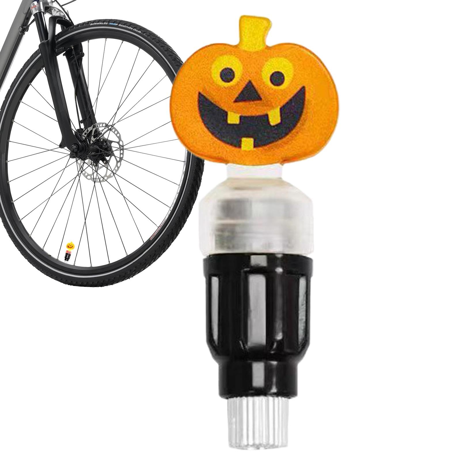 AUTOECHO Kappenbeleuchtung für Fahrradreifen,Reifenventilkappenbeleuchtung | Reifen, Vorbaukappen| Smart Sensing Fahrrad-Rad, Ventilschaftabdeckungen, in Kürbisform, Halloween-Dekorationen von AUTOECHO