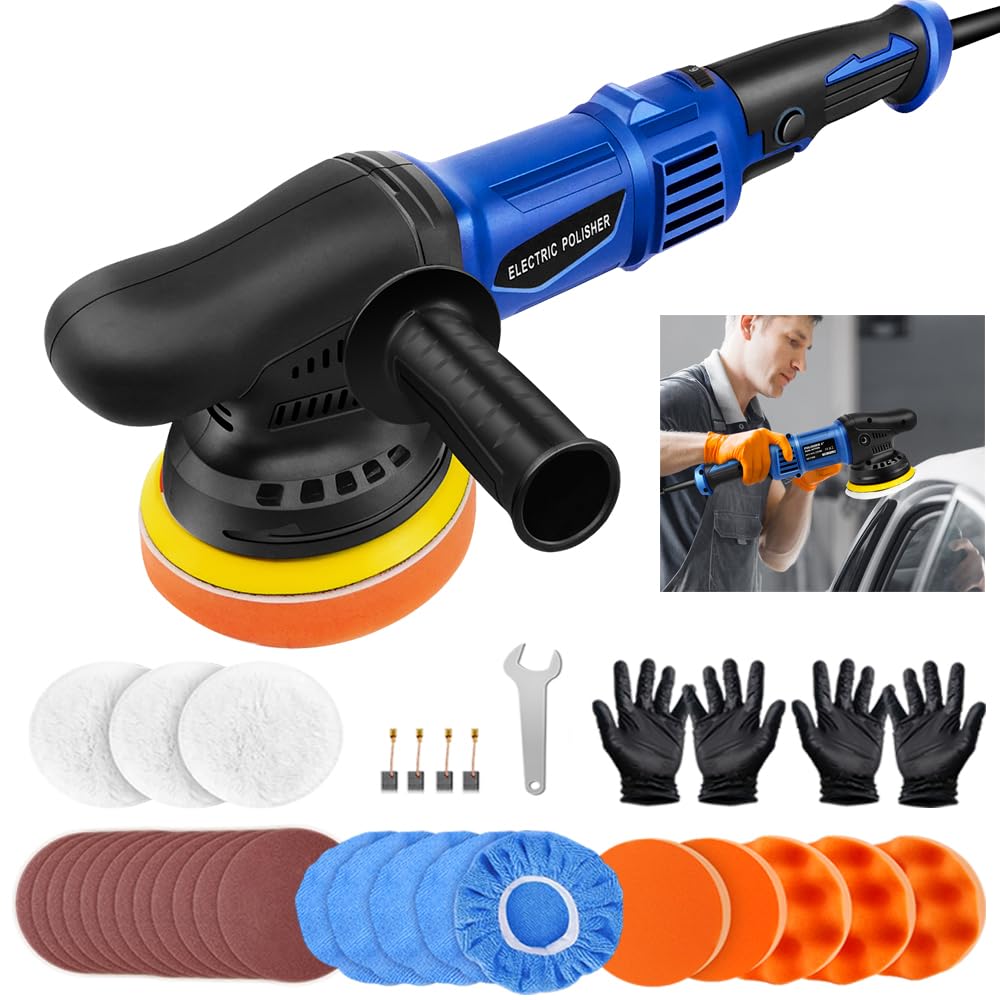 AUTOFU Exzenter Poliermaschine, 1200W Auto Poliermaschine Set, 6 Variable Geschwindigkeiten, 25pcs Polieraufsatz, Sanftanlauf, Poliergerät für Auto Boot Wachsen/Polieren/Kratzer von AUTOFU