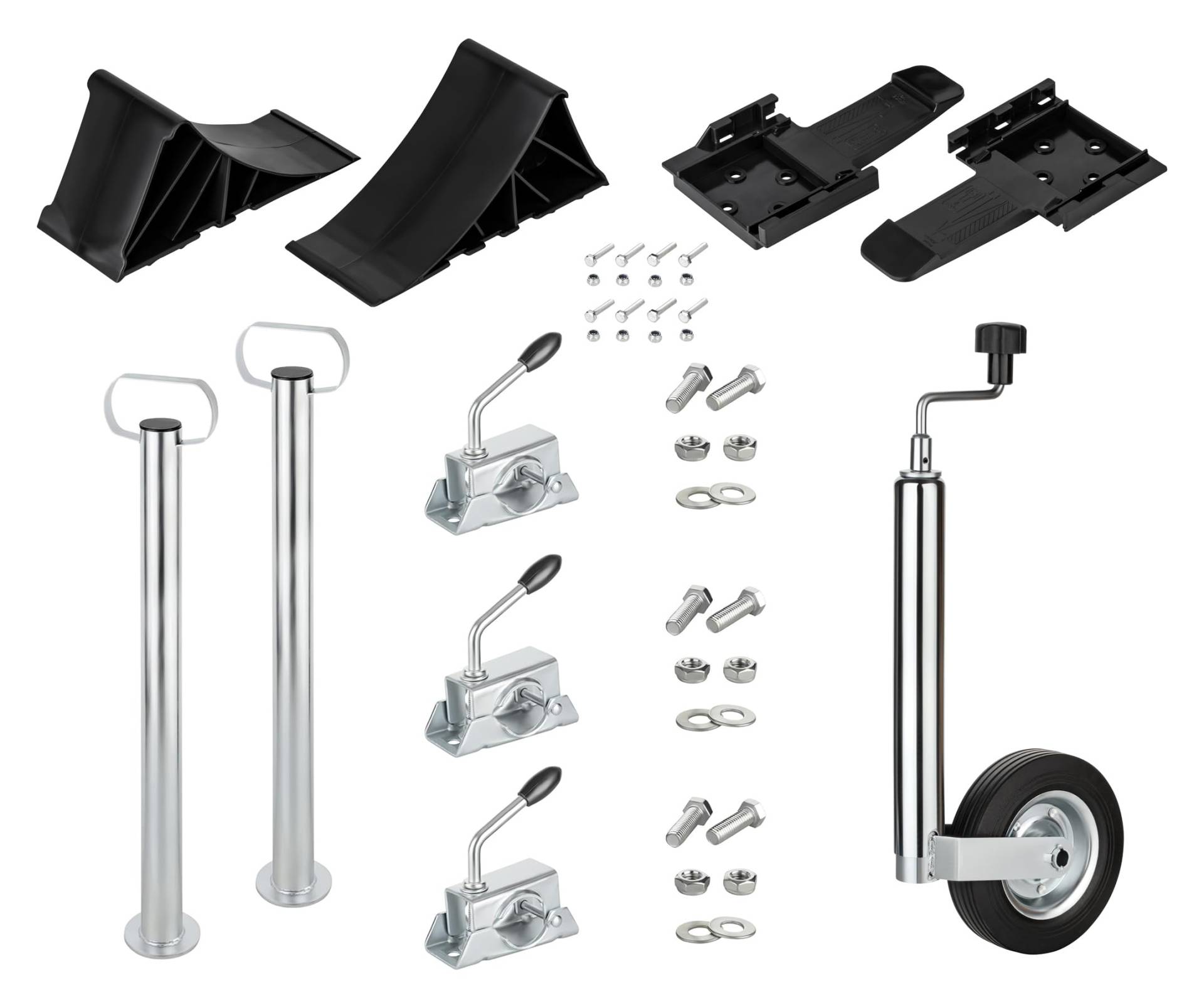 AUTOLIGHT 24 2X Anhängerstützen, 2X Unterlegkeile mit Halterung & höhenverstellbares Stützrad – Verzinkter Stahl, bis 750 kg, inkl. Zubehör Komplettset für Anhänger von AUTOLIGHT 24