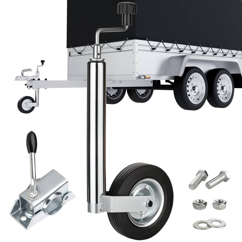 AUTOLIGHT 24 Stützrad Vollgummireifen verzinkter Stahl mit Klemmhalter Ø 48mm und Befestigungsschrauben höhenverstellbar 150kg Stützlast für Stützrad Wohnwagen und Anhänger 750kg von AUTOLIGHT 24