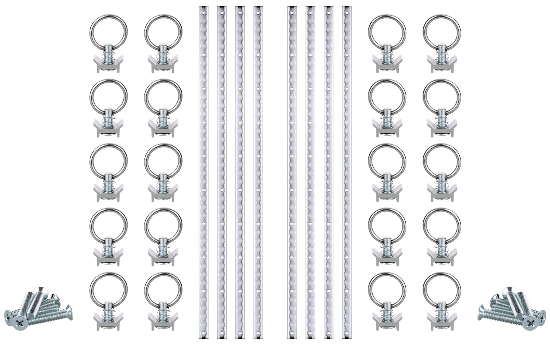 Airlineschiene 8 x 1m Set + 10 Single Fitting & Befestigungsschrauben | Eloxiertes Aluminium | Zurrschiene mit Endkappen & Fittingen | Für Anhänger, Wohnmobil, PKW, LKW von AUTOLIGHT 24